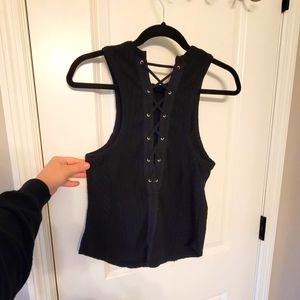 Free People Ribbed Laced-back Halter Tank: M